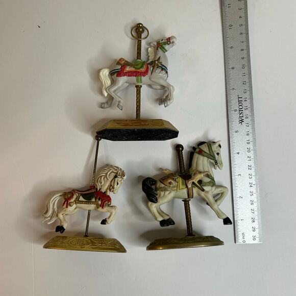 Vintage Porcelain Carousel Horses on Gold Tone Stands Mixed Lot (3) - Picture 4 of 9
